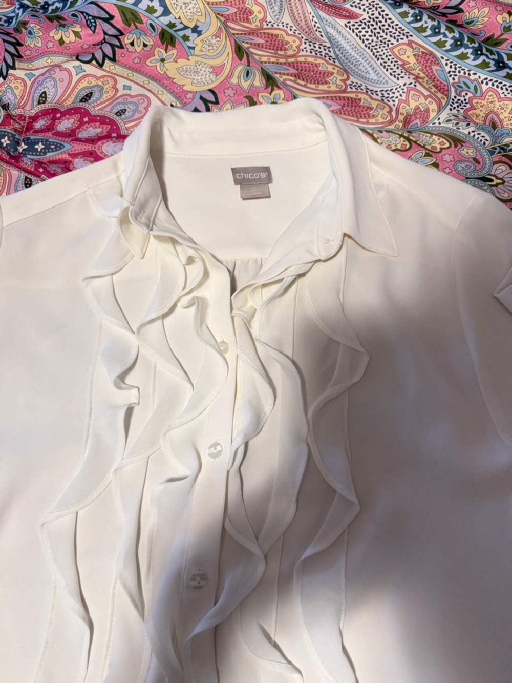 Chico's Cream Ruffled Button-Front Blouse